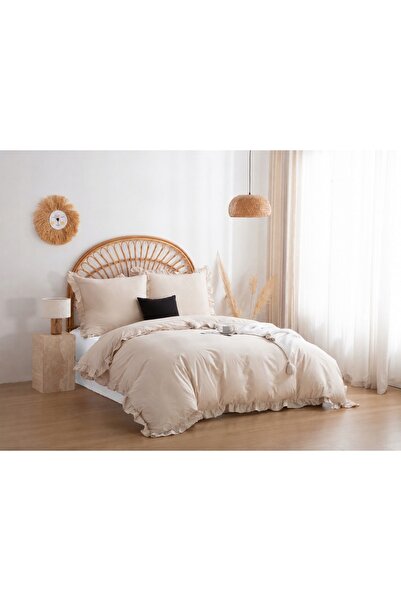 NO BRAND SET DE ALEAGĂ 220x200 SATIN 100% BUMBAC RUFFY PREMIUM BEJ DESCHIS