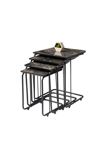 Mavikoltukdöşeme Mavi Koltuk Döşeme 4’lü C Zigon Sehpa Tekerlekli Metal Ayakl...