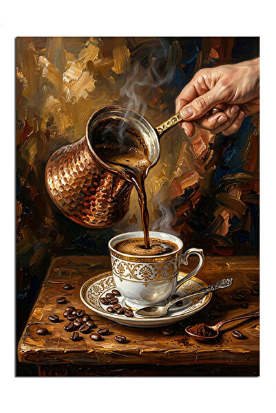 Artmeg Pânză decorativă cu cafea turcească vărsată în ceașcă - Masă din lemn MDF