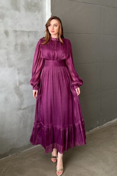 SEREMONİ BUTİK Purple Waist Drawstring Dress