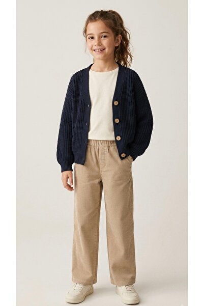 ADA YILDIZ KİDS Girl's Knitted Buttoned Knitwear Cardigan Navy Blue 6/11 Years