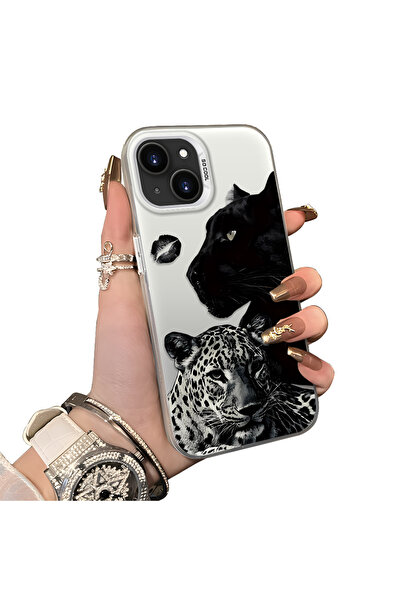 quırkshıeld iPhone 13 Mini Uyumlu Kara Panter ve Leopar Baskılı Silikon Kılıf...