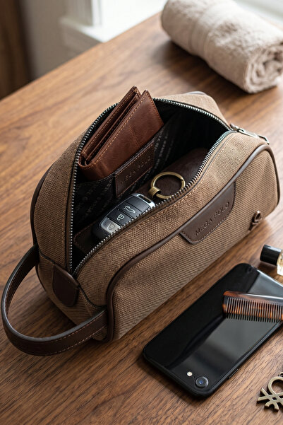 byhakan Mega 433 Men's Hand Portfolio Handbag Clutch Bag Shaving Bag Earth-Brown