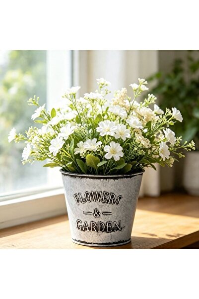 KMT Ghiveci plastic rotund cu aspect fier forjat, decor imprimat „Flowers & G...