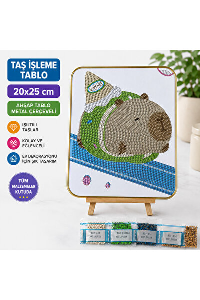 iğne izi 5D Diamond Stone Embroidery Table Set with Capybara Pattern 20X25 cm...