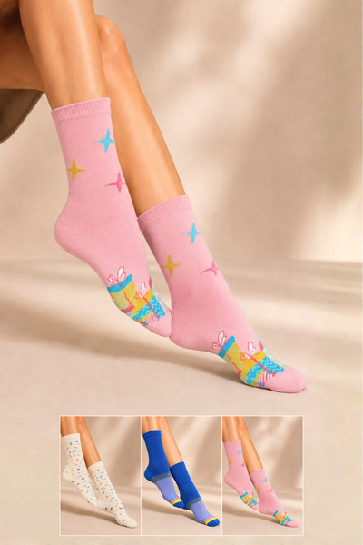 KARDEŞLER ÇORAP Women's Cotton Patterned Socks Multi-Colored 3-Pack