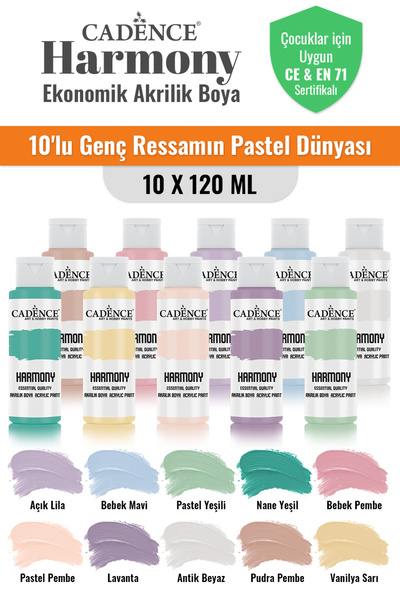 Cadence Boya 10x120ML Harmony Akrilik Boya - Genç Ressamın Pastel Dünyası