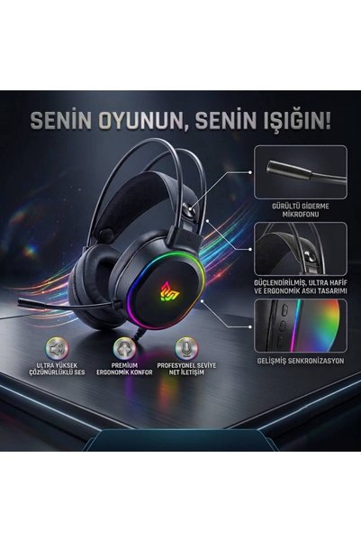 Blueforce Hopper RGB 7.1 USB Mikrofonlu Oyuncu Kulaklığı Siyah + Mcdodo Type-C Hızlı Şarj Kablosu HEDİYELİ