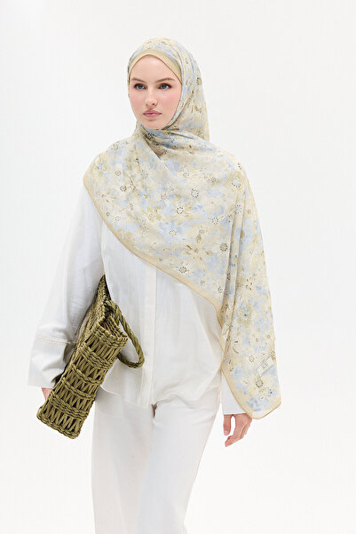 cs camellia scarf Μαλακό βαμβακερό σάλι με τραγανό σχέδιο λουλουδιών - Κίτριν...