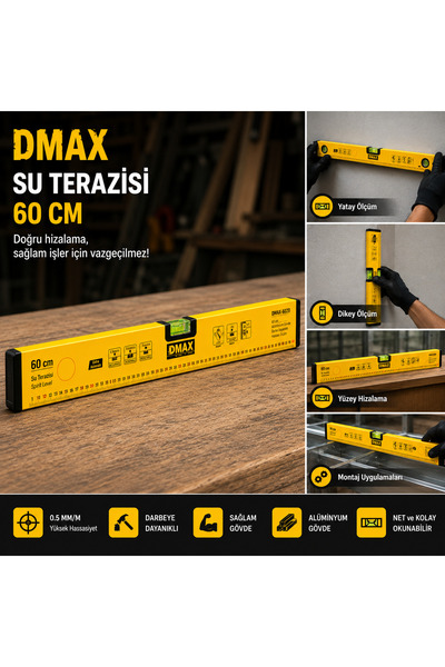 YANARLAR DMAX Su Terazisi 60 CM – Hassas Ölçüm, Sağlam ve Profesyonel Kullanım