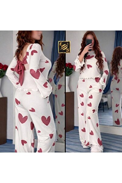 Genel Markalar KALP DESENLİ İKİLİ PİJAMA