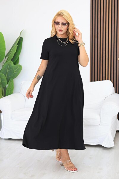 Siyezen Plus Size Modal Fabric Pocket Flared Dress