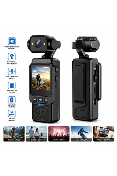 AL-TECH BİLİŞİM 4K Mini Gimbal Kamera | 180° Dönebilen Lens | 1080P HD Kayıt | Titreşim Önleme | Taşınabilir Spor ve Vlog Kamerası