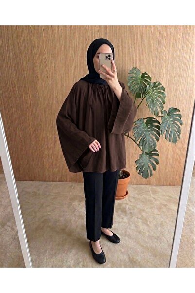 Bahar Altundemir Kadın Dik Yaka Yarasa Kol Oversize Modal Kumaş Tesettür Tunik