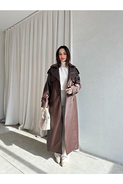 Mooi Butik CROCODİLE Desen Deri Trençkot 8346 - Acı Kahve