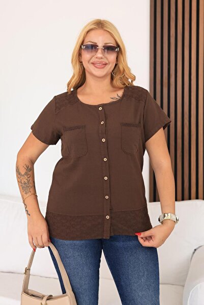 Siyezen Plus Size Linen Shirt with Pockets