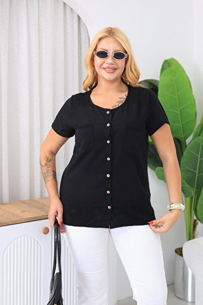 Siyezen Plus Size Linen Shirt with Pockets