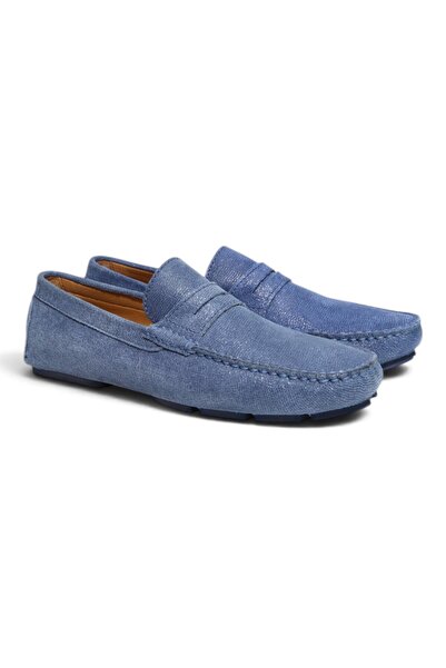 FRANCO CALVANI Jeans Blue Color Laceless Genuine Leather Men's Shoes