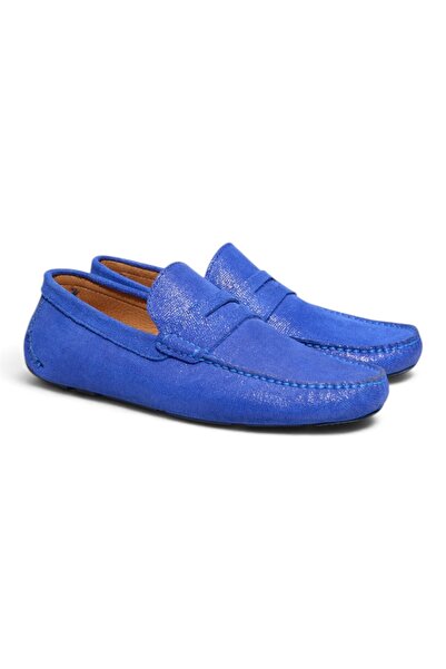 FRANCO CALVANI Sax Blue Coco Suede - Magniani Sax Blue Color Laceless Genuine...