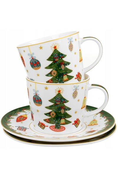 Duo Set de 2 cești cu motiv de Crăciun Ceașcă de Crăciun cu farfurioară