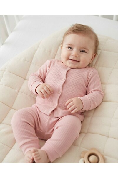 Ege Bebek 3-6-9-12 Months 100% Cotton Newborn Ribbed Bottom and Top Pajama Se...