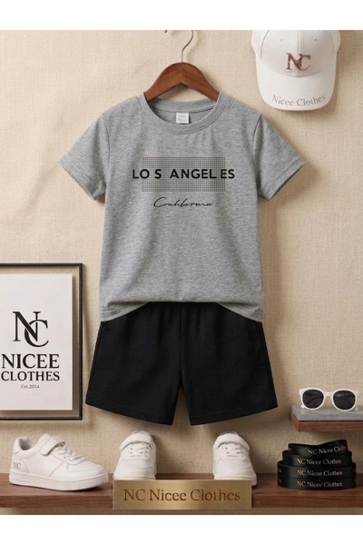 Leto Lykia Summer Children's T-Shirt Shorts Unisex (Black Patterned Losangeli...