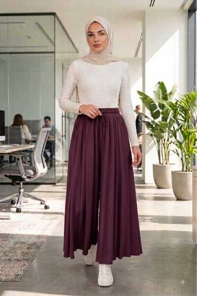 Loreen Women's Wide Leg Pleated Elastic Waist Skirt Trousers Byfu206640