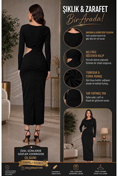 izbul Stylish and Elegant Black Asymmetrical Cut Dress