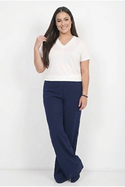 By Saygı Women's Elastic Waist Lined Palazzo Plus Size Chiffon Pants