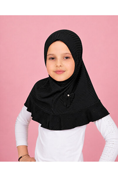 Linda Hijab Pink Hijab for Kids – Modest Islamic Headscarf with Lace Ruffle T...