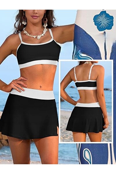 NO BRAND Costum de baie cu fustă SHEKINI negru alb L
