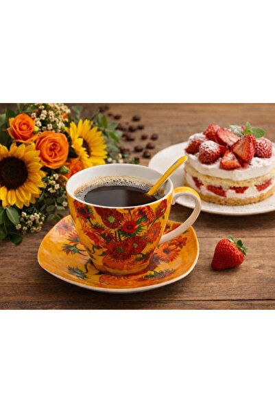 NO BRAND Ceașcă cu farfurioară și linguriță 250ml Van Gogh Floarea-soarelui
