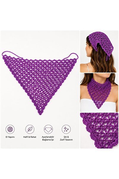 Tuel Women's Knitted Bandana Purple Lace-Up Handmade Summer Hair and Neck Ban...