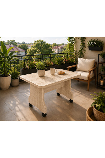 EGEMEV TEKERLEKLİ Bahçe BALKON Masası 60X90 ÇOK AMAÇLI MODERN BALKON VE TERAS...