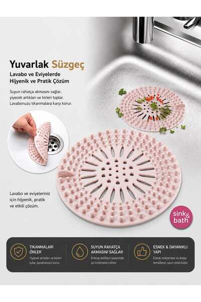 Yuvarlak Lavabo ve Evye Süzgeci – Esnek Gider Koruyucu - PEMBE