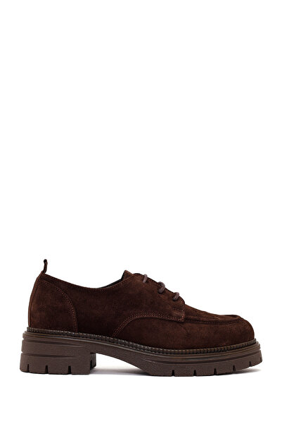 Derimod Women's Brown Lace-Up Thick-Soled Suede Leather Masculine Shoes Af190...