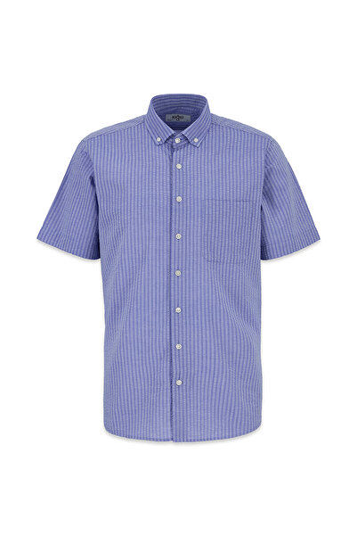Kiğılı Short Sleeve Regular Fit Seersucker Button-Down Collar 100% Cotton Str...