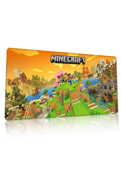 Duvarda Minecraft Oyuncu Gaming 90x40 cm Mouse Pad Dikişli Kaymaz Taban XL Mo...