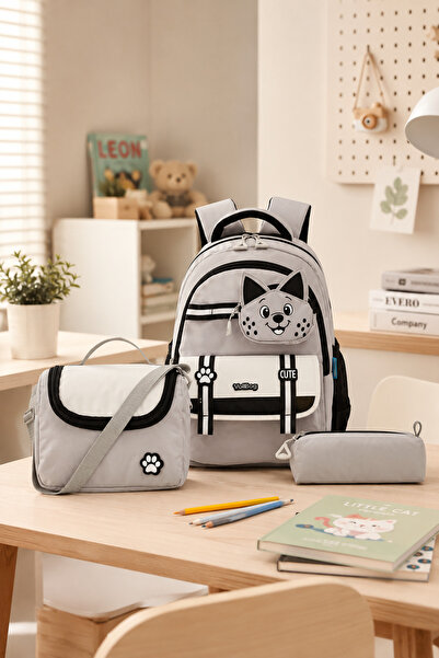 Catwins Boys' Cat Design 3-Piece School Bag Set - Backpack, Lunch Bag, Pencil...