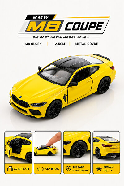 YILDIRIM OYUNCAK Die Cast BMW M8 Competition Coupe Model Araba 12,5cm – 1:38 Ölçek Metal Gövdeli Açılır Kapılı Çek Bırak Araba