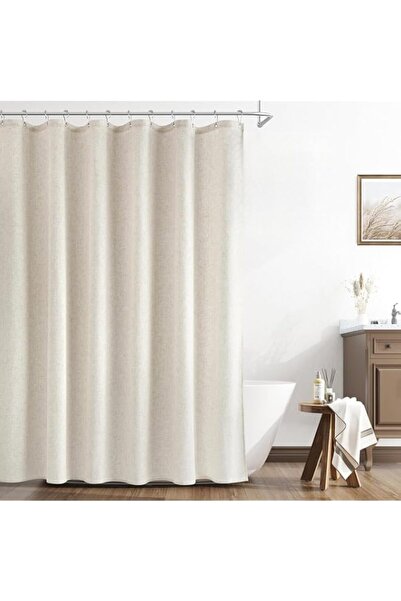 Generic SOUNDCOUS Natural Beige Linen Shower Curtain Cream, 230g/m² Fabric Bo...