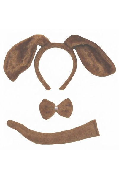 OEM Set costum cățeluș din 3 piese, bentiță cu urechi lungi, papion și coadă