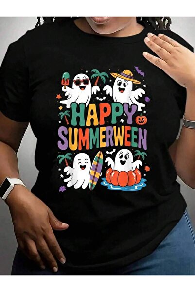 25W Happy Summerween Ghosts Summer Vibes Halloween Black Graphic T Shirts Tee