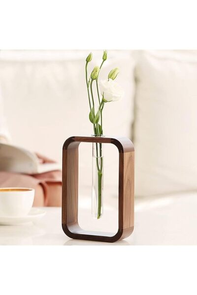 Generic Transparent Test Tube Hydroponic Vase with Elegant Walnut Wood Frame ...