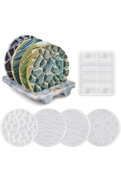 Generic Coaster Resin Mould Set Silicone for Epoxy Casting,4 Different Patter...
