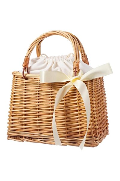 Generic Rattan Flower Basket with Handle – 23.5x15.5x13cm Woven Storage Picni...