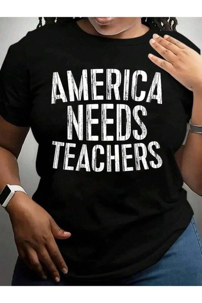 23ERVA تي شيرت أسود مطبوع عليه عبارة "America Needs Teachers Teacher Apprecia...
