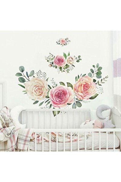 Generic Brand RoomMates Roses Peel And Stick Giant Wall Decals | Pink and Gre...