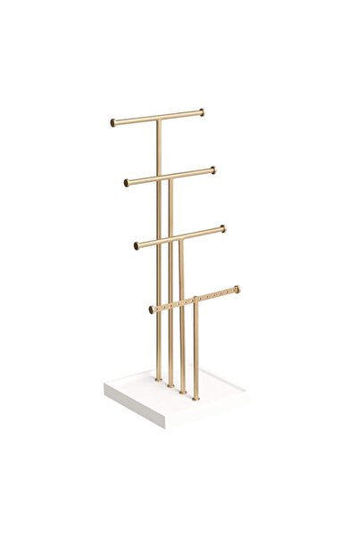 Generic Brand Basics Four-Tiered Jewellery Tree Stand - White/Brass