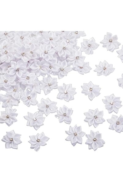Generic Satin Flower Bows with Rhinestones, 1.1 Inch 100 Pcs White Mini Craft...